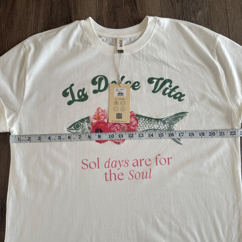 NWT Malai Anthropologie La Dolce Vita Graphic Tee White - Women's Large - Picture 7 of 7